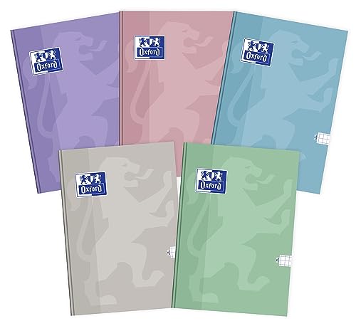 Oxford Touch Pastel Notizbuch Kladde A5 96 Blätter, kariert, 5 Stück-Packung, Farbenmix von Oxford