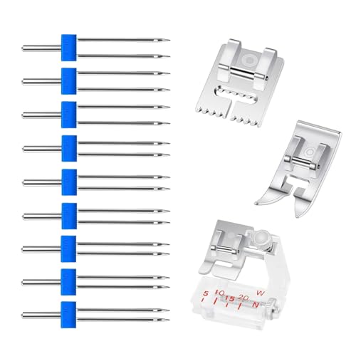 Set Von 9 Twin Nadel Mit 3 Nähproren Füße Set Nähmaschinennadel 2/90 3/90 4/90 Für Und Anfänger von Oxxggkao