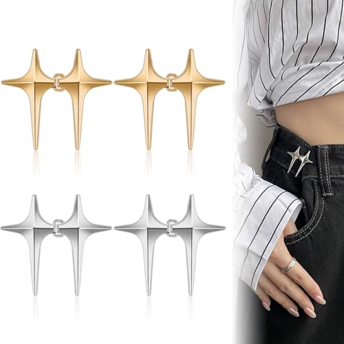 4 Paare Knöpfe Hosen Enger Machen Clip,Einstellbar Hosenbund Enger Machen,Nähfreiknopf Hosen Verkleinern Clip,Hosenknopf Zum Enger Machen,Waist Clip für Damen Hosen Jeans Rock (Silber Gold) von Oykrueats