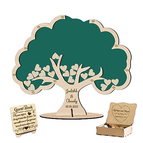 Ozinna Personalisiertes Hochzeitsgästebuch mit Baum als Alternative, rustikales Hochzeitsgästebuch für Empfangsgäste zum Unterschreiben mit Holz-Baumumrandung, Schild im Buch für Hochzeit, Babyparty, von Ozinna