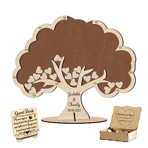 Ozinna Personalisiertes Hochzeitsgästebuch mit Baum als Alternative, rustikales Hochzeitsgästebuch für Empfangsgäste zum Unterschreiben mit Holz-Baumumrandung, Schild im Buch für Hochzeit, Babyparty, von Ozinna