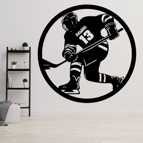 Personalisiert Wandtattoo Eishockey mit Name und Nummer Wandaufkleber Wandsticker für Kinderzimmer Wohnzimmer Schlafzimmer Wanddeko,Geschenk für Kinder Junge Teenager Männer von Ozinna