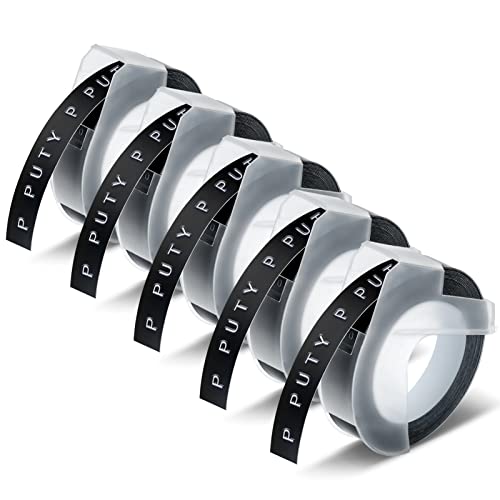 5 X 523809 9mm Band Kompatible für Dymo Omega 3D 3/8" Schwarz Etikettenband als Ersatz für Dymo Omega Prägeband Junior Etikettenband Weiß auf Schwarz von P PUTY