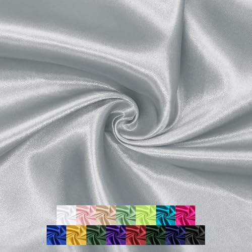 P Pothuiny Satinstoff, seidiger Charmeuse-Satin-Stoff für Brautschmuck, Hochzeitskleid, Dekoration, DIY, Bekleidung, Basteln, 2,7 m x 152,4 cm breit, silbergrau von P Pothuiny