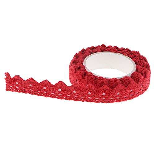 P Prettyia 2 Yards Lace Decor Kreatives Klebebänder Spitzenband Selbstklebend Washi Tape Spitze Dekobänder Stoff Aufkleber Kunsthandwerk - rot, 2m von P Prettyia