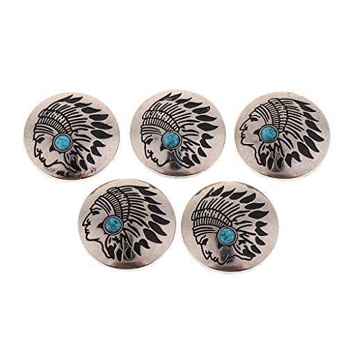 P Prettyia 5X 30mm Runde Chicago Schrauben Set Western Schrauben Nieten Türkis Concha Knöpfe für Dekoration - Blau von P Prettyia