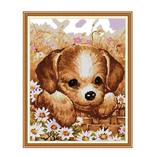 P Prettyia Stickerei Kit - Hund - Stickvorlage Kreuzstich Stickbild Stickpackungen vorgedruckt Handarbeit Set - 31X38cm 14CT von P Prettyia