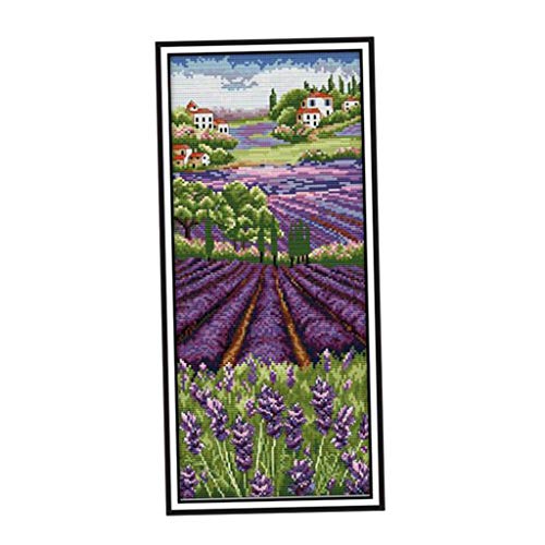 P Prettyia Stickerei Kit - Lavendel Blume - Stickvorlage Kreuzstich Stickbild Stickpackungen vorgedruckt Handarbeit Set - 21x45cm von P Prettyia