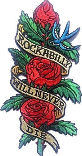 P.ANTIGURU Rockabilly-Aufnäher-Rose-Patches-Applikation-Stickerei-groß für Jeans-Jacke-n Kleidung Aufbügler zum aufbügeln 24 x 12 cm “ von P.ANTIGURU