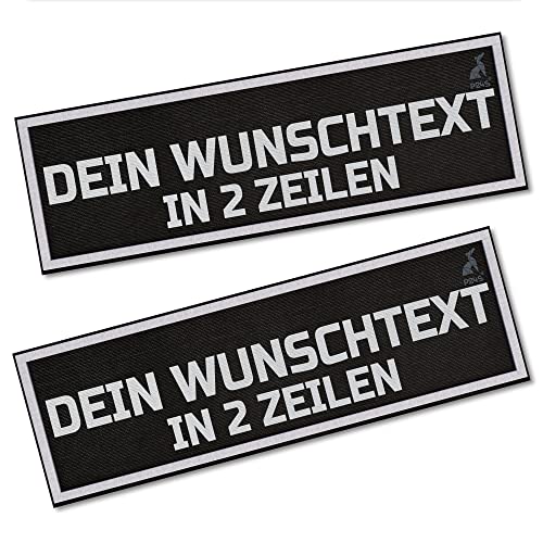 P24S 2 Stücke personalisiertes Klettsticker Wunschlogo mit buntem Rahmen und Zwei Textzeilen für mittelgroße und grosse Hundegeschirr (Groß) (Weiß) von P24S