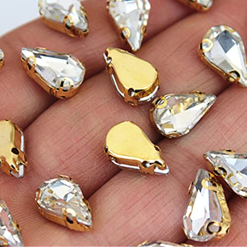 P9IDEDFH 30 Stück/Beutel DIY Hochzeitskleid Dekoration Zubehör gemischte Goldboden kristallklares Glas zum Aufnähen Klauen-Strasssteine (Farbe: 8 x 13 mm) (8 x 13 mm) von P9IDEDFH