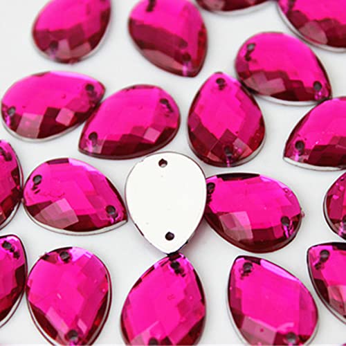 P9IDEDFH 50 Stück bunte Acryl-Strass-Steine und Kristalle, 10 x 14 mm, zum Nähen, 2 Löcher, für Hochzeitskleid (Farbe: AB klar) (Fuchsia) von P9IDEDFH