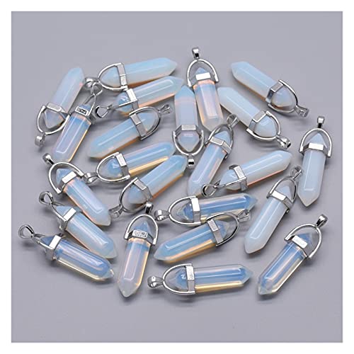 P9IDEDFH DIY Halskettenanhänger Opal Naturstein Kristall Säulen-Halskette Anhänger zur Herstellung von Schmuck, Charm-Anhänger aus Legierung, 24 Stück/Packung (Metallfarbe: 5) () von P9IDEDFH