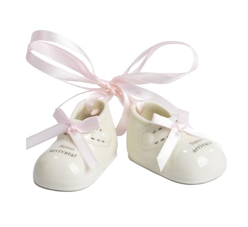 Paben 12 Set 2 Schuhe für Mädchen mit Schleife Rosa 6,4 cm aus Porzellan Mandeln Gastgeschenke für Geburt, Taufe, Geburtstag von PABEN