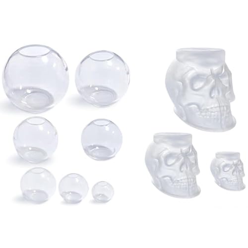 PACHHK 1 Set große + mittlere + kleine 3D-Totenkopf-Harzform + 1 Set 4/3/2,5/2/1,7/1,3/2,9 Zoll transparente Silikonkugelform von PACHHK