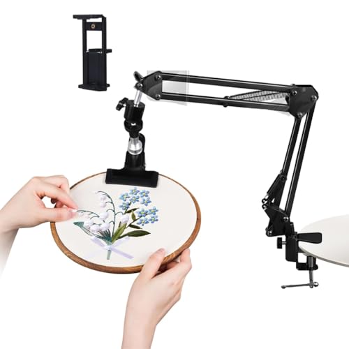 PACHHK Verstellbarer Stickrahmenhalter für Handarbeit, 360° drehbar, 3-in-1 Hoop/Tablet/Handyhalter, Desktop-Ständer, Schwarz von PACHHK