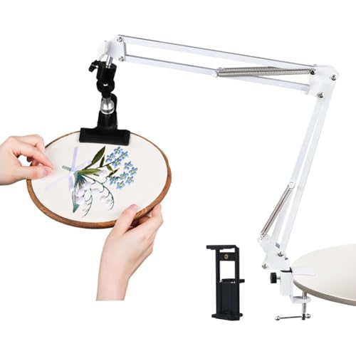 PACHHK Verstellbarer Stickrahmenhalter für Handarbeit, 360° drehbar, 3-in-1 Hoop/Tablet/Handyhalter, Desktop-Ständer, Weiß von PACHHK