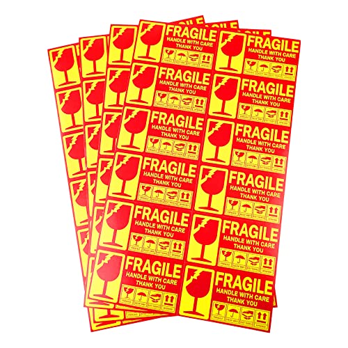 480 × gelber Hintergrund Vorsicht Zerbrechlich Aufkleber, 50x90 mm Verpackungsaufkleber Stark haftende Warnetiketten, Handle with Care, Fragile, Thank You Stickers Labels Moving Achtung Warnaufkleber von PACK4YA