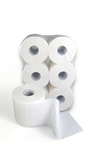 6 Handtuchrollen 2-lagig Tissue Papierrollen MIDI Rollen Hochweiß 20cm breit 160m perforiert 450 Blatt á 20x36cm Innenabrollung Papierhandtuchrolle von PACKEO