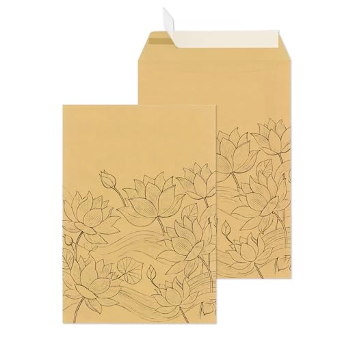 Versandtaschen C4 Haftklebend Muster | große Briefumschläge 110g / m² ohne Fenster für A4 | Maxibrief Großbrief Kuvert Umschläge Envelope | Versandtaschen Warensendung (Lotus Blume, 100) von PACKLI