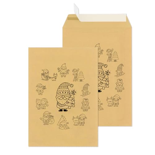 Versandtaschen C4 Haftklebend Muster | große Briefumschläge 110g / m² ohne Fenster für A4 | Maxibrief Großbrief Kuvert Umschläge Envelope | Versandtaschen Warensendung (Weihnachten, 100) von PACKLI