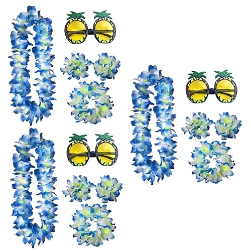 PACKOVE 15 Stk Hawaii-kopfschmuck Hawaiianisches Partykostüm Hawaiianische Partygeschenke Hawaiianische Blumenkette Hawaii-armband Ananas-brille Ananas Brille Lustige Brille Blue von PACKOVE