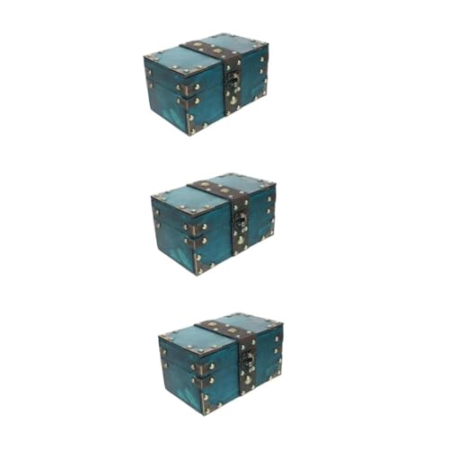 PACKOVE 3Er-Box Aufbewahrungsbox für Retro-Schmuck Verschluss-Langhantel Hauszubehör Vintage Schmuckbox Holzschatulle mit Schloss Halskette Ohrringe Organizer Halskette Ohrringe Brust Navy von PACKOVE