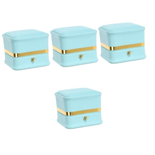 PACKOVE 4Er-Box quadratische Ringbox Schmuckkästchen mit Samtfutter Schmuckkästchen für Frauen Schmuckkoffer Stand Auslosungsorganisator Reiseutensilien reise schmuckschatulle Pu Sky-blue von PACKOVE