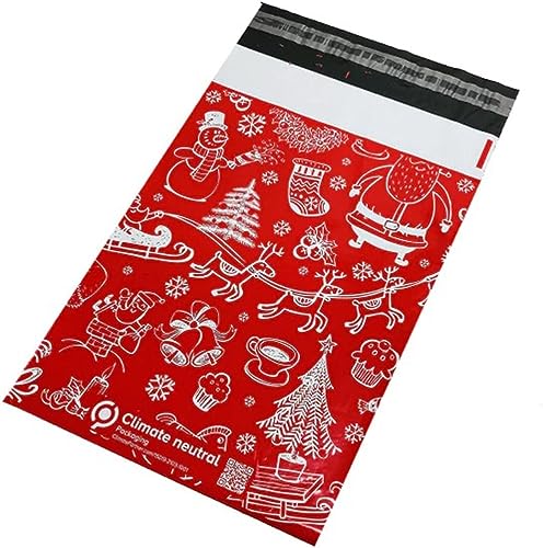 PACKnSELL 10 x 35,6 cm (100 Stück) rote Weihnachts-Versandtaschen, Poly-Versandtaschen, stabile Versandtaschen, verschiedene Versandtaschen, Versandtaschen von PACKnSELL