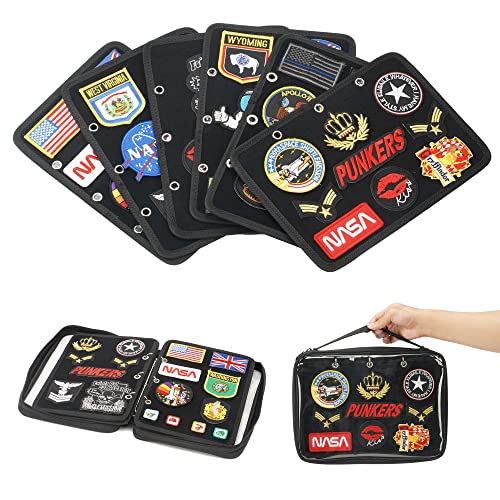 Flip Page Patch Book Patch Organizer Aufbewahrung Reißverschluss Transparent Handtasche mit abnehmbaren Metall-Ringbüchern Enthält 6 Flip-Seiten für Patch-Sammler (schwarz) von PACMAXI