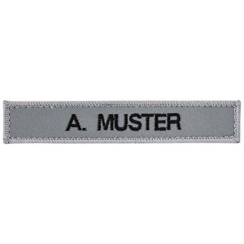 PACOTEX Namensschild bestickt mit eigenem Namen personalisiert Stickschild in vielen Größen und Farben mit Klett (150x25mm, silber reflektierend) von PACOTEX