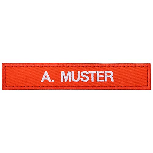 PACOTEX Namensschild bestickt mit eigenem Namen personalisiert Stickschild in vielen Größen und Farben mit Klett (100x20mm, orange) von PACOTEX