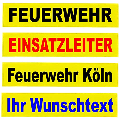 Reflexschild Rückenschild Zitronengelb leuchtgelb reflektierend mit Wunschtext individuell wie RETTUNGSDIENST FEUERWEHR NOTARZT in 15x5cm, 13x2,5cm, 30x5cm 38x8cm, 40x8cm, 42x8cm, 38x16cm (28x8cm) von PACOTEX