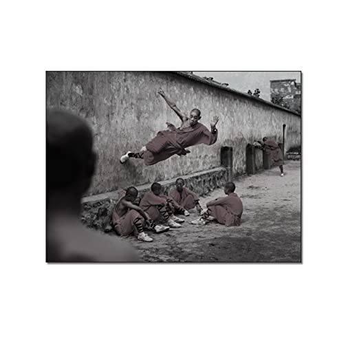 Leinwand Bilder Abstrakte Schwarz-Weiß-Poster Shaolin Mönch übt Kung Fu leinwand bilder Poster leinwand bilder Wand Bilderposter für Schlafzimmerdekoration 40x60cm (Ungerahmt) von PACUM