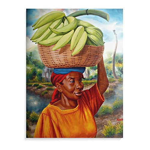 Wohnzimmer Bilder Modern Haitianische Frauen die Bananen tragen Gemälde Poster Leinwandbild Wand Bilder Gemälde Leinwand Wanddekoration Wohnkultur Wohnzimmer Dekor Ästhetik 40x60cm (Ungerahmt) von PACUM