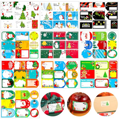 144 Stück selbstklebende Weihnachtsetiketten, verschiedene Motive, Geschenkanhänger, mehrfarbig, für Weihnachtsdekoration, Geschenkverpackung, Umschlag, Tüte von PAEFIU