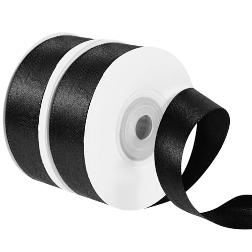 2 Rollen Geschenkband Schwarz, 2 cm X 22 m Satinband Schleifenband Trauerschleife Geschenkbänder Satinbänder für Blumenstrauß Geschenkverpackung von PAEFIU