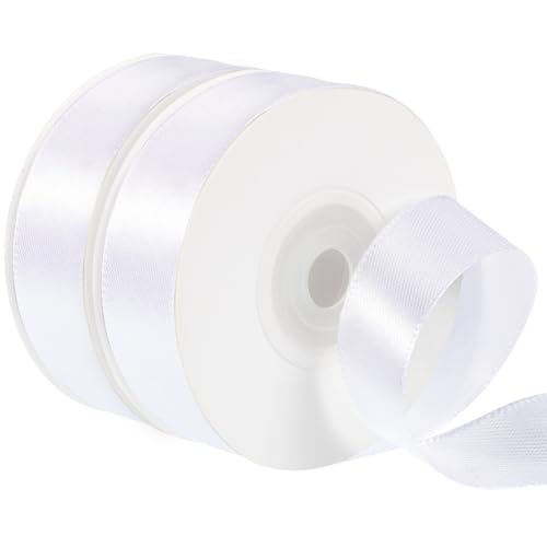 2 Rollen Geschenkband Weiss, 2 cm X 22 m Satinband Schleifenband Weiss Geschenkbänder Satinbänder für Dekor Hochzeit Geburtstag Geschenkverpackung von PAEFIU