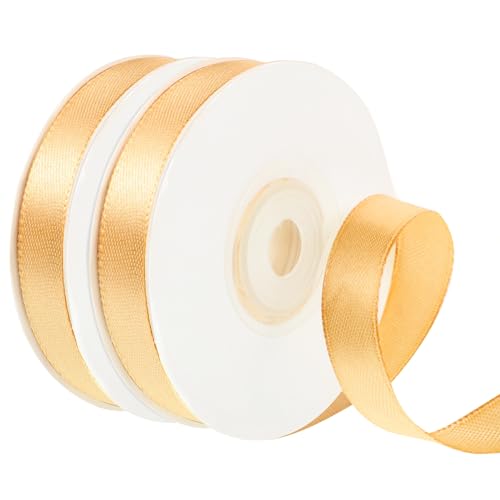 2 Rollen Geschenkband Gold Breit, 12mm Satinband Gold, 44m Schleifenband Gold, Geschenkbänder Satinbänder Goldenes Band für Hochzeit Geburtstag Geschenkverpackung von PAEFIU