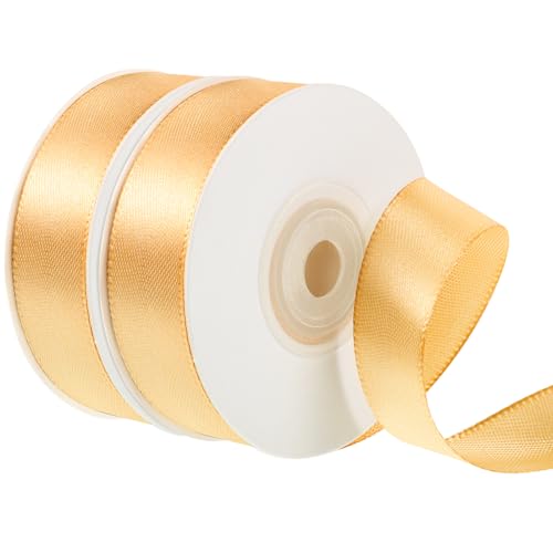 2 Rollen Geschenkband Gold, 2 cm x 22 m Satinband Schleifenband Geschenkbänder Satinbänder Goldenes Band für Hochzeit Geburtstag Geschenkverpackung von PAEFIU