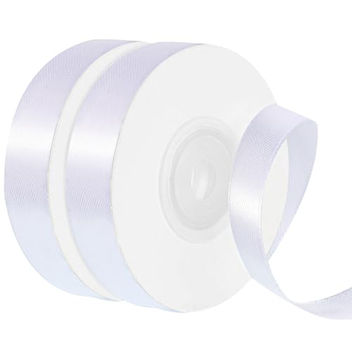 2 Rollen Geschenkband Weiss, 1,2 cm x 44 m pro Rolle Satinband Weiss Dekoband Schleifenband für Hochzeit Valentinstag Weihnachten Geschenkverpackung Bastelarbeiten von PAEFIU