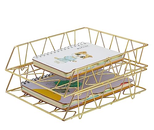 PAG Schreibtisch-Organizer aus Metall, stapelbar, Briefablage, Papierhalter, 2 Stück, goldfarben von PAG