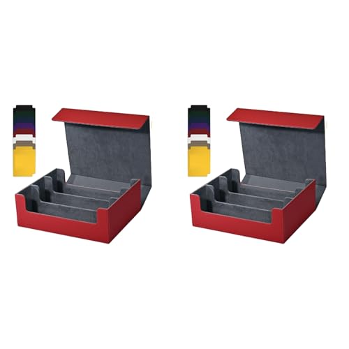 PAGJHRFJG 2X Kartenaufbewahrungsbox für Sammelkarten, 1800+ PU-KartendeckhüLle, Kartenbox mit Magnetverschluss für Magnetische Spielkarten, Rot von PAGJHRFJG