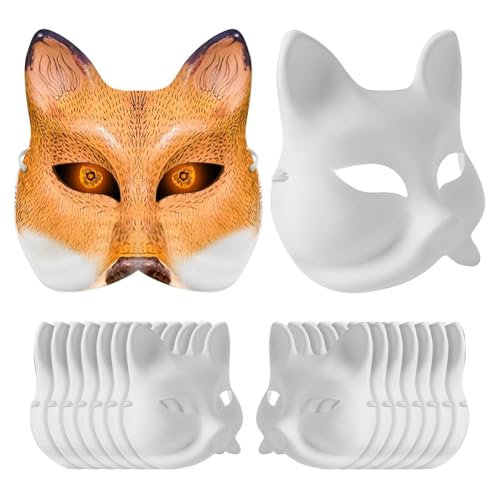 PAGJHRFJG Tiermasken Aus Pappmaché, Weiße, Blanke Fuchsmaske für Cosplay, Theater, Halloween, Klassenzimmer, Art Fox von PAGJHRFJG