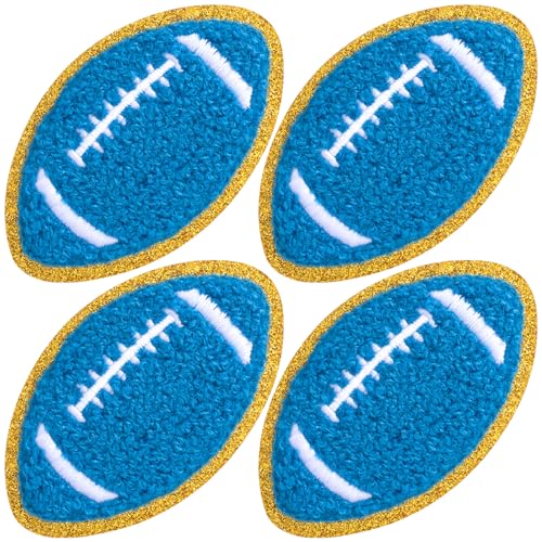 PAGOW 4 x Fußball-Aufnäher zum Aufbügeln, Chenille-Patches mit goldfarbenen Pailletten, zum Aufbügeln oder Aufnähen, bestickte Applikation, Nähflicken für Kleidung, Hüte, Jacken, Jeans, Taschen, von PAGOW