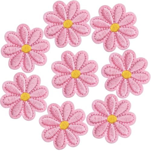 PAGOW 8 Stück Blumen zum Aufbügeln, niedliche Gänseblümchen-Applikation, bestickte Applikation zum Aufnähen für Taschen, Jacken, Jeans, Kleidung, 4 x 4 cm (B x H), Rosa von PAGOW