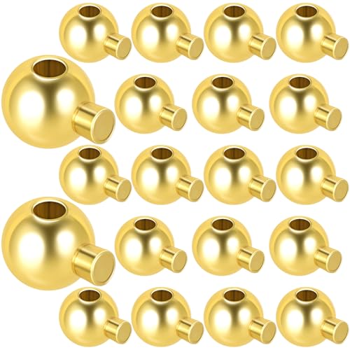 PAGOW Quetschperlen für Schmuckherstellung, Abstandshalter-Set, DIY, Basteln, Perlenohrring, Metallperlen-Stopper, Quetsch-Charms für Armband, Halskette, Enden, Zubehör (Gold, rund), 20 Stück von PAGOW