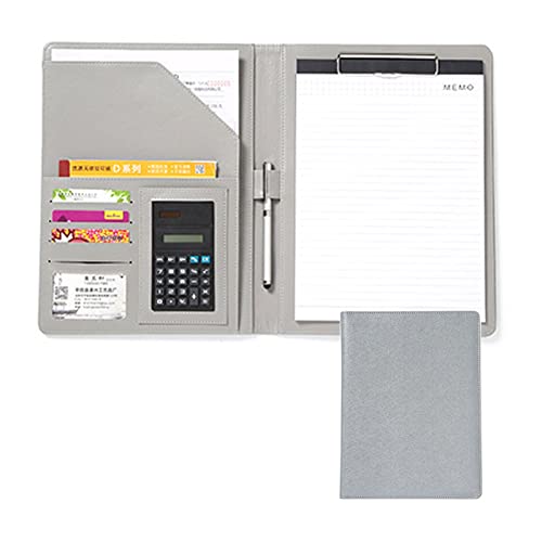 Konferenzmappe A4 Schreibmappe Geschäfts Dokumentenmappe Leder Ringbuch Businessmappe Mit Kartenhaltern Und Taschenrechner Personal Organizer Für Damen Herren(Gray(Grey)) von PAHION