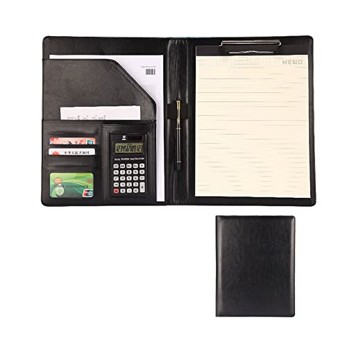 Konferenzmappe Schreibmappe A4 Ringbuch Leder Businessmappe Geschäfts Ordner Leder Präsentationsmappe Aktenmappe Organizer Für Damen Herren(Black,12-digit calculator) von PAHION