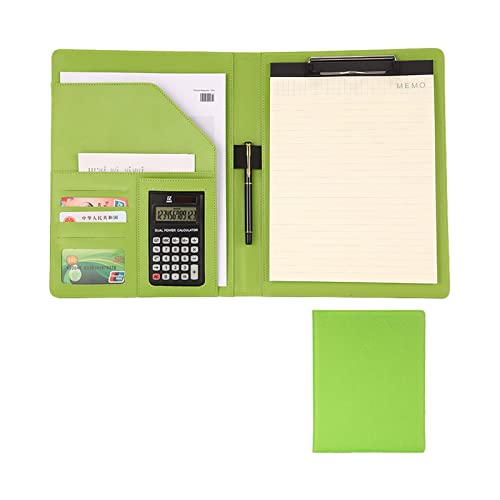 Konferenzmappe Schreibmappe A4 Ringbuch Leder Businessmappe Geschäfts Ordner Leder Präsentationsmappe Aktenmappe Organizer Für Damen Herren(Green,12-digit calculator) von PAHION